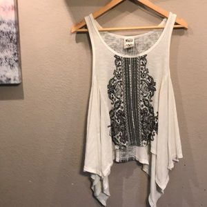 White bejeweled and paisley print tank top